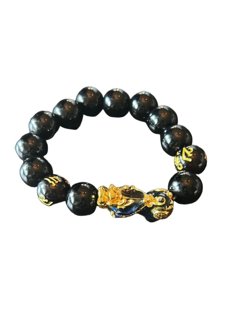 Feng shui, dragon, wealth, Black obsidian and Gold Beaded Bracelet